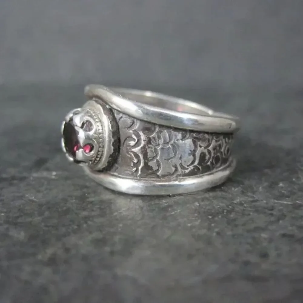 Gothic Sterling Garnet Ring Size 9 One of a Kind